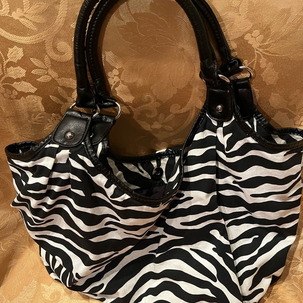 Black and White Zebra Print Shoulder Bag with Leather Accents